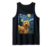 Golden Doodle Noche Estrellada Van Gogh Dog Selfie Canine Doodle Camiseta sin Mangas