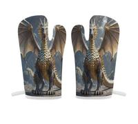 Golden Dragon - Manopla de horno antideslizante para horno, de alta resistencia al calor, guantes de cocina suaves y cómodos, guantes de cocina para colgar, guantes de cocina, 1 par