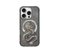 (Golden Dragon, Multicolor) For iPhone 16 Pro Max Magnetic Case Embroidery PU Leather Back Cover - Golden Dragon