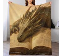 Golden Dragon Sleeping on Book, Ancient Tome, Manta Cama, Calida, Lectura