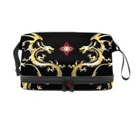 Golden Dragon with Fire Ball - Neceser de doble capa para mujeres y niñas, neceser de viaje, bolsa organizadora de maquillaje con compartimento para brochas, multicolor, 27x15x14 cm/10.6x5.9x5.5 in,