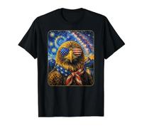 Golden Eagle Usando Gafas de Bandera de Estados Unidos Arte Americano Camiseta gráfica económica, Hombre, Negro, L