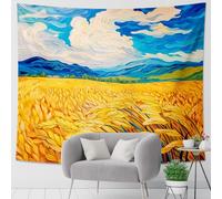 Golden Fields - Tapiz de paisaje de trigo, vibrante arte decorativo bohemio de verano, tapices abstractos de campo para sala de estar, dormitorio, 50 x 60 pulgadas