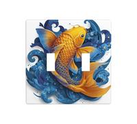 Golden Fish - Placa de pared con diseño de olas en remolino azul, tamaño estándar, 11,4 x 11,4 cm