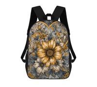 Golden Floral Heart Art Print Mochilas Impresas En 3D Para Niños 17inch Mochilas De Moda Informales Para El Día A Día, Bolsas De Viaje, Mochilas Informales Para Exteriores Para Niños Y Niñas