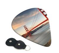 Golden Gate Bridge - Paquete de 6 púas de guitarra con soporte de cuero para púas de guitarra, bolsa para llaves, púa de arte abstracto para guitarra eléctrica acústica, ukelele de 0.71 mm