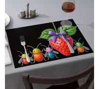 Golden Girls Gifts A Group Of Colorful Beetles Admiring A Strawberry With A Purple Bow. Manteles individuales de silicona para encimera de cocina, manteles individuales rosas (4 piezas)