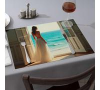 Golden Girls Gifts - Manteles individuales amarillos con texto en inglés "A Woman In A White Dress Stands by An Open Door Dining Placemats" (4 piezas)