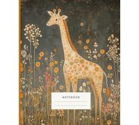 Golden Grace Giraffe in Bloom Notebook: This charming notebook features a graceful giraffe surrounded by golden-hued flowers on a tranquil backdrop.