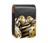Golden Happy Easter Day - Estuche portátil para pintalabios para viajes, mini caja de almacenamiento de lápiz labial con espejo para mujeres y mujeres, bolsa de cosméticos de cuero, Varios colores, 9.5x2x7 cm/3.7x0.8x2.7 in