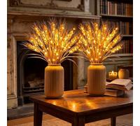 Golden Harvest - Lámpara de mesa LED con tallos de trigo, decoración rústica de flores para el hogar, bodas y fiestas (2 piezas) (2 piezas)