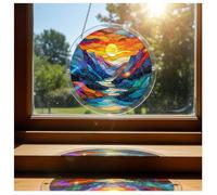 Golden Hour Peaks - Rompecabezas acrílico para colgar en la ventana, 7.1 pulgadas, atrapasueños para adultos, arte acrílico impreso UV de doble cara, decoración única de jardín y regalo de cumpleaños