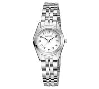 GOLDEN HOUR Reloj analógico Dorado para Mujer con Correa de Acero Inoxidable en Tono Dorado, Esfera Blanca de fácil Lectura, Plateado Blanco