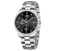 GOLDEN HOUR Reloj de Cuarzo para Hombre de Negocios de Moda con cronógrafo Impermeable de Acero Inoxidable para Hombre, Fecha automática (Sliver/Black Dial)