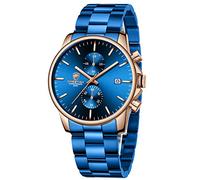 GOLDEN HOUR Reloj de Cuarzo para Hombre de Negocios de Moda con cronógrafo Impermeable de Acero Inoxidable para Hombre, Fecha automática (Dark Blue)