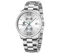 GOLDEN HOUR Reloj de Cuarzo para Hombre de Negocios de Moda con cronógrafo Impermeable de Acero Inoxidable para Hombre, Fecha automática (Sliver)