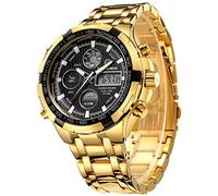 GOLDEN HOUR Reloj de Pulsera analógico Digital de Acero Inoxidable para Hombres y Hombres al Aire Libre, Resistente al Agua, Gran Reloj de Pulsera (Gold Black)
