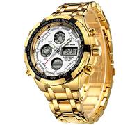 GOLDEN HOUR Reloj de Pulsera analógico Digital de Acero Inoxidable para Hombres y Hombres al Aire Libre, Resistente al Agua, Gran Reloj de Pulsera (Gold White)