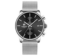 GOLDEN HOUR - Reloj de Pulsera para Hombre, Cuarzo, analógico, de Acero Inoxidable, Resistente al Agua, con cronógrafo, Fecha automática, manecillas Azul/Rojo/Dorado