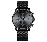 Golden Hour Reloj de Pulsera para Hombre, Elegante, Minimalista, de Cuarzo, analógico, Malla de Acero Inoxidable, Resistente al Agua, cronógrafo, Negro y Azul., 41.9 mm, Cronógrafo