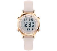 GOLDEN HOUR Reloj Digital Mujer, Deportivo Impermeable 5 ATM, Correa Silicona 12mm, Movimiento Japonés, Luz LED, Alarma, Cronómetro, Ideal Deporte y Diario (Rosa Arena/Oro Rosa)