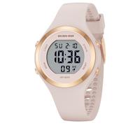GOLDEN HOUR Reloj Digital Mujer, Resistente al Agua hasta 5 ATM, Deportivo, cronógrafo, Correa de Silicona, Reloj de Pulsera para Mujer con Fecha, Esfera Luminosa de fácil Lectura -Oro rosa/Rosa arena