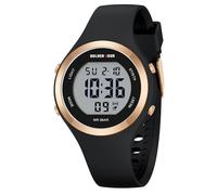 GOLDEN HOUR Reloj Digital Mujer, Resistente al Agua hasta 5 ATM, Deportivo, cronógrafo, Correa de Silicona, Reloj de Pulsera para Mujer con Fecha, Esfera Luminosa de fácil Lectura - Negro