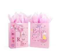 Golden J Store Bolsas de regalo extra grandes de 16.5 pulgadas con papel de seda para baby showers, paquete de 2 (rosa)