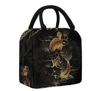 Golden Koi Carps and Lotus - Bolsa de almuerzo para mujer, bolsa térmica de apertura ancha, impermeable, a prueba de fugas, organizador de almuerzo térmico