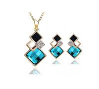 (Golden Lake Blue)Women Geometric Necklace Set Elegant Temperamen Stud Earring Set for Shopping