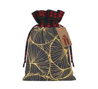 Golden Leaf Print Christmas M Bolsas de lino con cordón, bolsas de regalo, bolsas de regalo de Navidad, regalos de fiesta