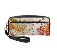 Golden Leaves - Bolsa de cosméticos pequeña, portátil, bonita bolsa de maquillaje de viaje para mujer, bolsa organizadora de brochas de maquillaje, NEGRO, One Size, Bolsa de maquillaje