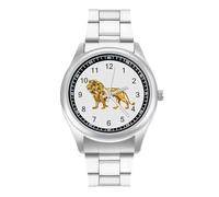 Golden Lion - Reloj de pulsera de cuarzo de acero inoxidable con números arábigos para hombres y mujeres, Estilo:, regular, MHXYZHW