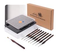 golden maple Paleta húmeda para pintura en miniatura, paleta húmeda para pintura acrílica con 9 pinceles en miniatura, 50 papeles de paleta, 2 esponjas, 1 soporte para pinceles y 1 bandeja de esponja