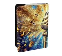 Golden Mic and Spin Note - Soporte para pasaporte impreso de piel sintética, organizador de viaje para hombres y mujeres, 6.5 pulgadas, Black, Talla única