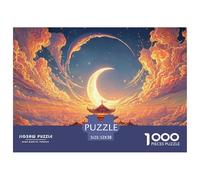 Golden Moon with Crescent 1000 Piece Corte Preciso Rompecabezas Dreamlike Night Sky Familia Jigsaw Educativo Adultos 52x38cm/1000pcs