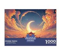 Golden Moon with Crescent 1000 Pzas Papel Premium Rompecabezas Dreamlike Night Sky Alivio Estrés Jigsaw Regalo Amigos 38x26cm/1000pcs