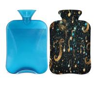 Golden Musical Notes - Botella de agua caliente con funda, diseño de música abstracta, bolsa de agua caliente de 2 litros para aliviar el dolor, cuello y hombro, mano, pies, caliente y frío