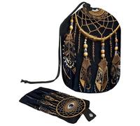 Golden Native American - Bolsas de cosméticos de viaje de filigrana para mujer, bolsa de maquillaje plegable con cordón, bolsa de aseo portátil, Filigrana nativa americana dorada,