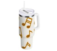 Golden Note Coldee - Vaso al vacío con tapa y pajita, botella de agua de acero inoxidable, boca ancha, portátil, para café, regalos para mujeres, hombres, él