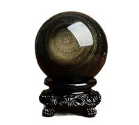 Golden Obsidian Crystal Sphere Quartz Crystal Ball with Stand for Fengshui, Crystal, Divination, Home Decoration, Black Magic Crystal Sphere,14cm/5.5in
