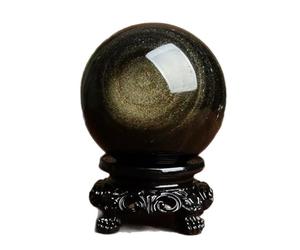 Golden Obsidian Crystal Sphere Quartz Crystal Ball with Stand for Fengshui, Crystal, Divination, Home Decoration, Black Magic Crystal Sphere,14cm/5.5in