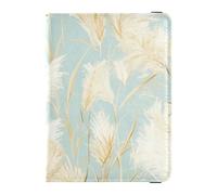 Golden Pampas Grass Light Blue Watercolor Painting Style Leather Passport and Vacunine Card Holder Combo para viajes, organizador de documentos de viaje, lindo libro de pasaporte para hombres, ligero