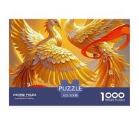 Golden Phoenixes in Embrace with Red Ribbons Material De Calidad Juego De Ocio Ideal, Tiempo En Familia Y Relajación En Interior 52x38cm/1000pcs