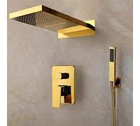 Golden Plated Bathroom Shower Hand 2 Functions Shower Mixer Bathroom Solid Brass Rainfall Waterfall Shower Set