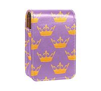 Golden Queen Crown - Estuche portátil para pintalabios con fondo morado para viajes, mini caja de almacenamiento de lápiz labial con espejo para mujeres y mujeres, bolsa de cosméticos de cuero, Varios colores, 9.5x2x7 cm/3.7x0.8x2.7 in