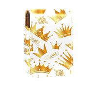 Golden Queen Princess Crowns - Estuche portátil para pintalabios para viajes, mini caja de almacenamiento de lápiz labial con espejo para mujeres y mujeres, bolsa de cosméticos de cuero, Varios colores, 9.5x2x7 cm/3.7x0.8x2.7 in