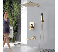 Golden Rainfall Shower Faucet Set Wall Mount Stainless Steel 12 Inch Head Shower Mixer Tap Conceealed Install Bath Shower Tap,