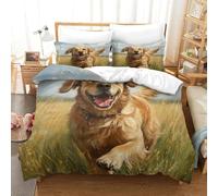 Golden Retriever 3D Impreso Juego De Ropa De Cama Motivo De Animales Funda Nórdica con Cremalleras Microfibra Y 2 Fundas De Almohada 3 Piezas Super King(260x220cm)