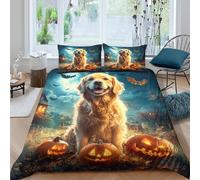 Golden Retriever 3D Impreso Juego De Ropa De Cama Motivo De Animales Fundas De Edredón con Cremalleras Microfibra Y 2 Fundas De Almohada 3 Piezas Double(200x200cm)
